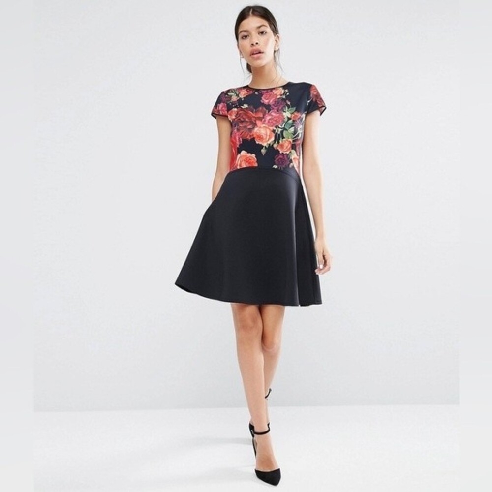 Ted Baker Xylee Juxtapose Rose Skater Mini Dress 2 NWOT